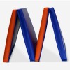 Safety Folding Gym Mat PE Foam 2 Inch x 4x6 Ft. V4 standing on edge in navy blue and orange