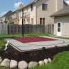 Burgundy and gray free throw court of DunkStar BaseCourt Outdoor Tile with Lines 30x60 Ft.