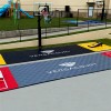 VersaCourt Active Outdoor Court Tile 5/8 Inch 15.75x15.75 Inches cornhole court in bright red, graphite, yellow, black