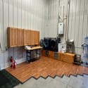 modular tiles over concrete in laundry room