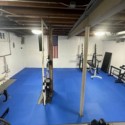 blue foam mats in home gym