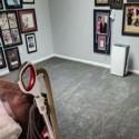 dark grey lct plush carpet tiles in living room