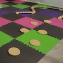 colorful foam mats in basement