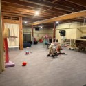 wood grain foam tiles in basement