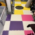 colorful foam mats in basement