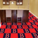MLB carpet tiles that are easy to install in basement floors.