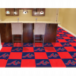 MLB carpet tiles that are easy to install in basement floors.