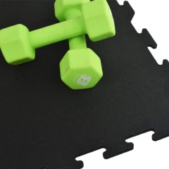 Interlocking Rubber Floor Tiles 23x23 Inch x 8 mm Black Eureka with dumbbells