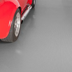 G-Floor Ribbed Tread Garage Floor Roll 55 Mil x 8.6x24 Ft. with red car parked on slate gray