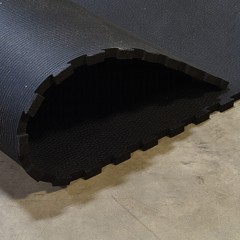 Horse Stall Interlocking Mat 3/4 Inch 2x6 Ft. Straight Edge Border - Black - Equine curled up