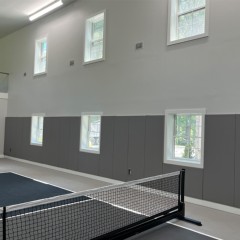 Safety CourtQuiet Impact Wall Pad 2 Inch x 4x6 Ft. Lip TB Gray Stone home court install with net