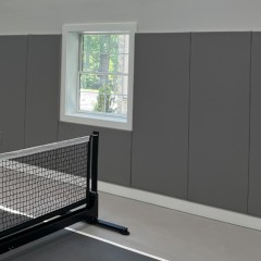 Safety CourtQuiet Impact Wall Pad 2 Inch x 3x7 Ft. Lip TB Gray Stone in home court with net