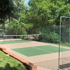 DunkStar Pickleball Outdoor Court Tile with Lines 30x60 Ft. beige and green court with net
