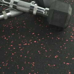 Rubber Tile Interlocking 2x2 Ft 1/4 Inch 10% Color Stocked Pacific red closeup with dumbbell