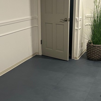 Leather PVC Floor Tile Black or Dark Gray 6 Dark Gray Tile basement install