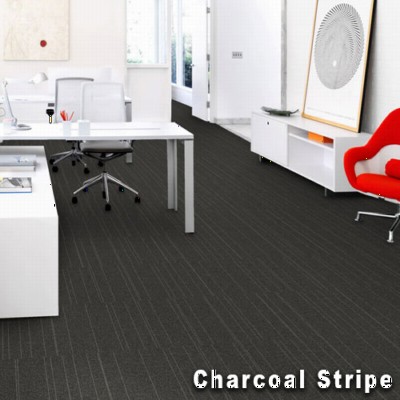 Rule Breaker Commercial Carpet Tiles charcoal stripe install.