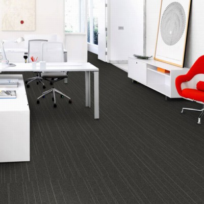 Rule Breaker Commercial Carpet Tiles charcoal stripe install.