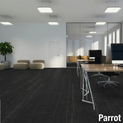 echo commercial carpet planks in color parrot green in alternating half pattern in office