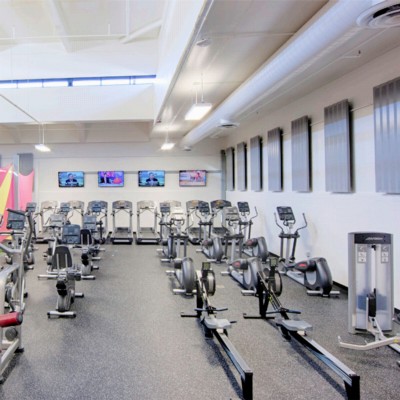 Rolled Rubber Eureka 8 mm 30% Team Colors installed in commercial gym with cardio equipment