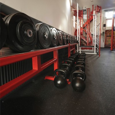 ForceFit West Athletic Rolled Rubber Black 6 mm x 4 Ft. Wide Per SF with weight rack