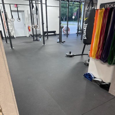 Gym with ForceFit West Athletic Rolled Rubber Black 3/8 Inch x 4 Ft. Wide Per SF