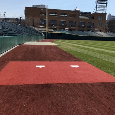 clay colored baseball turf on home plate practice area