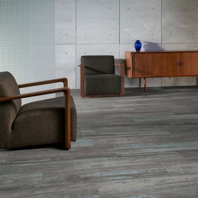 Ingrained Commercial Carpet Plank Neutral .28 Inch x 25 cm x 1 Meter Per Plank Reception Area Silver Sky and Silver Dark