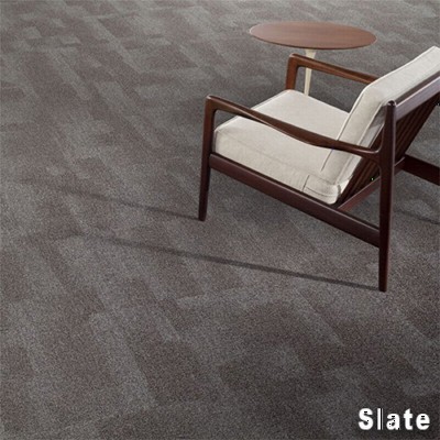 Replicate Commercial Carpet Tile .31 Inch x 50x50 cm per Tile Dark Slate with Chair