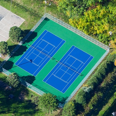 Two Courts Pickleball Court Kit with Lines 30x60 Ft. in Navy Blue and Sport Green
