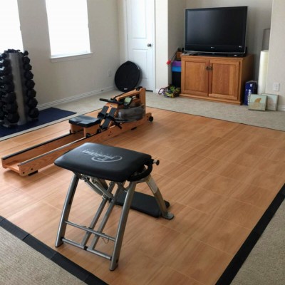 raised floor tiles over carpet for rowing machine