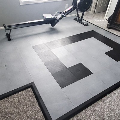 Staylock Tiles For Home Gym With Orange Peel Texture - Gray and Black
