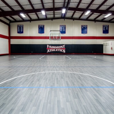 Graphite Athletic Vinyl Padded Roll Basketball Court with Painted Lines.