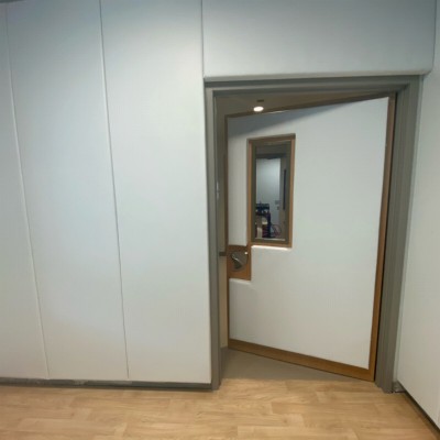 Door in Calm Room with Safety Wall Pad 2x4 Ft x 2 inch WB Z-Clip ASTM in White Vinyl