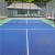 Pickleball Court Kit with Lines 30x60 Ft. with club house, net and fence in sport green and navy blue.